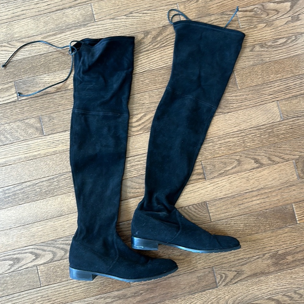 Stuart Weitzman Lowland Black Suede Thigh High Over the Knee Boots Size 10